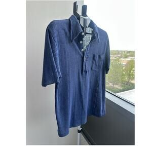 Leonardo Strassi Button-Front Casual Shirt Blue Short Sleeve Size L